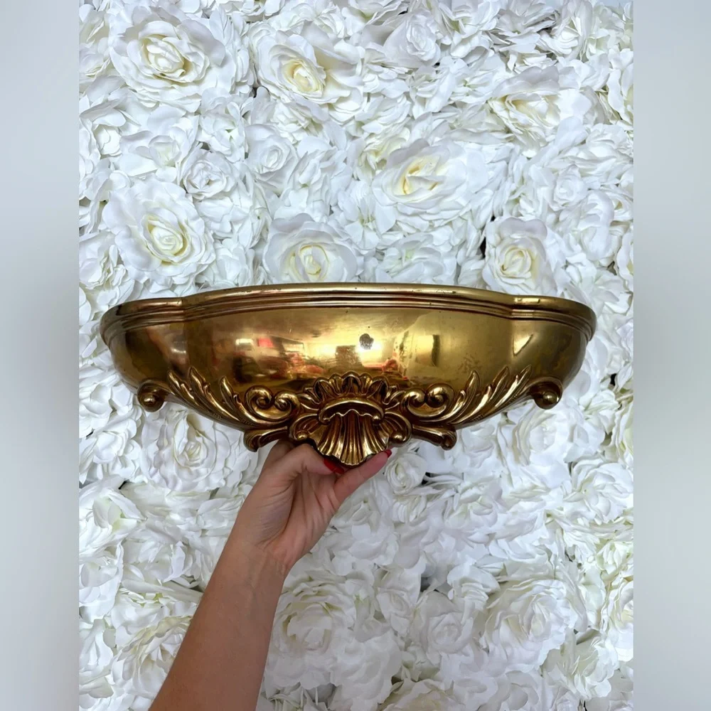 ✨ HOLLYWOOD REGENCY ORNATE WALL PLANTER WALL POCKET GOLD ORNATE DECOR ANTIQUE✨